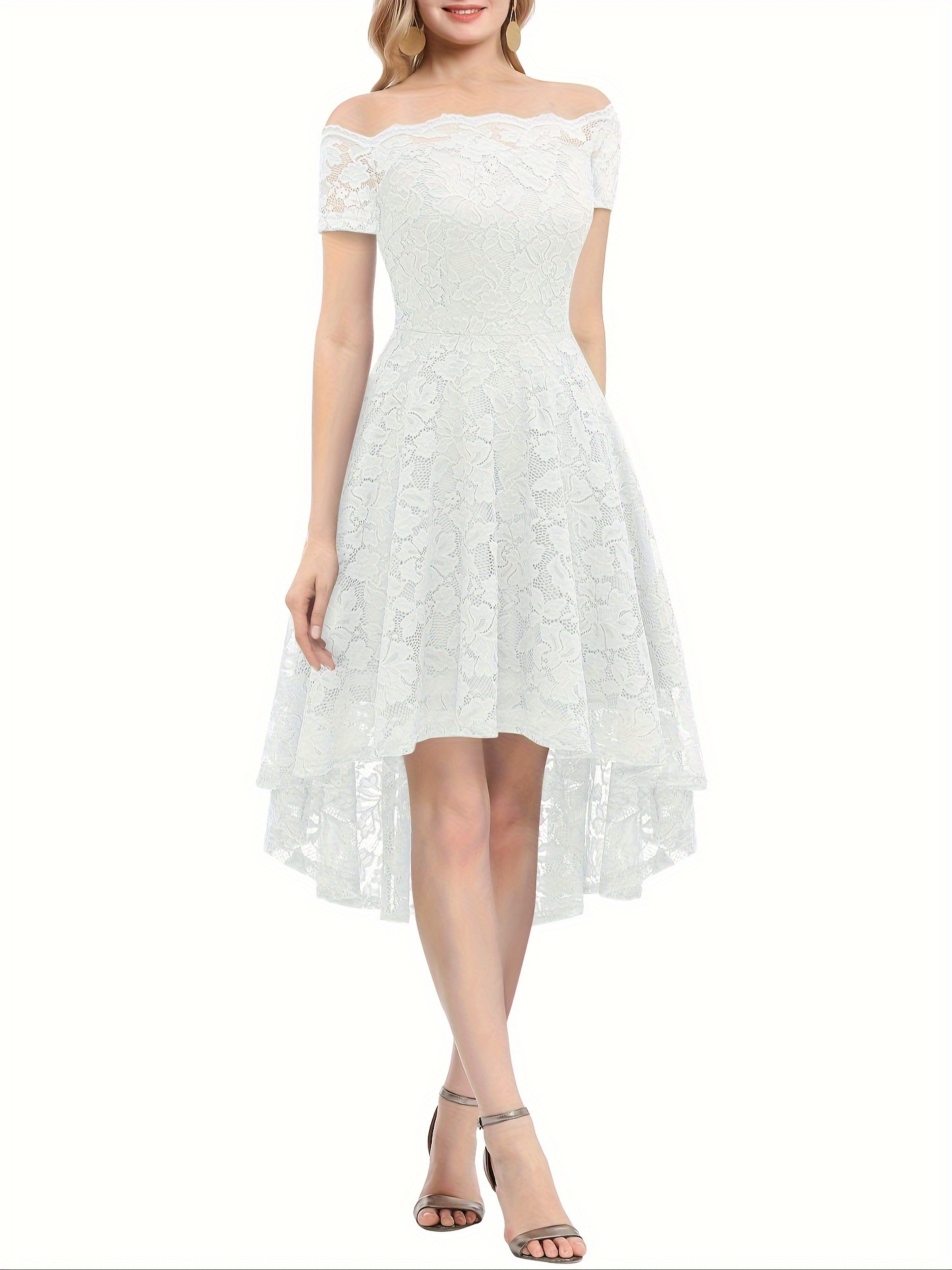 white high low homecoming dress Vintage 1950s Lace Homecoming Dresses Cap Sleeves Ball Gown – Lisposa main image 0