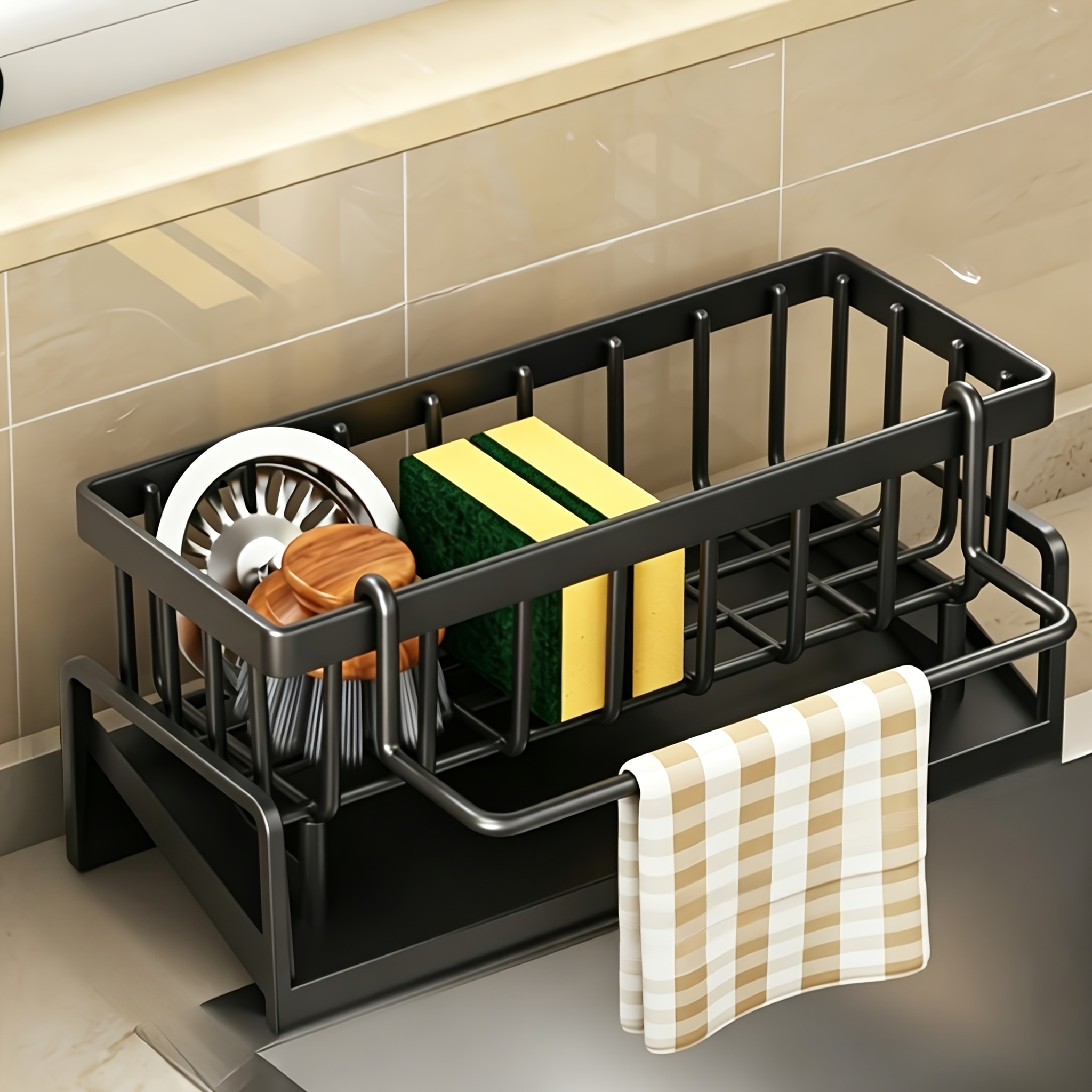 Space- Multi-functional Storage Rack With Sloped Design – Quick Drain, Durable Plastic, Ideal For Sponges, Brushes, And Cleaning Cloths, Bathroom Organizers And Storage, Utility Racks