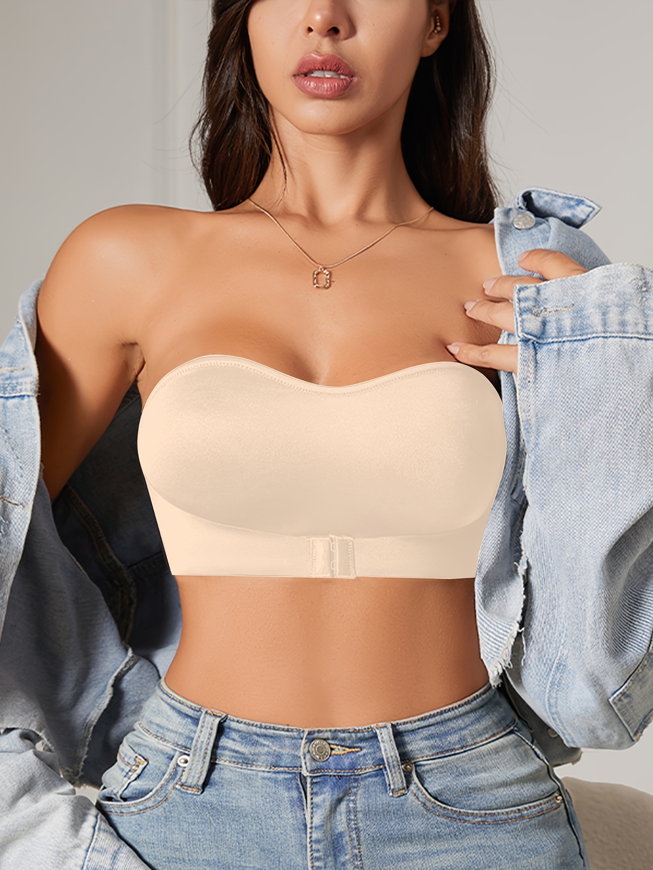 Women's Strapless Wireless Bandeau Bra - Removable Pads, 85% Nylon/15% Elastane, Seamless Comfort, Solid Black, Hand Wash Only, Sexy Comfort Fit for Everyday & Special Occasions