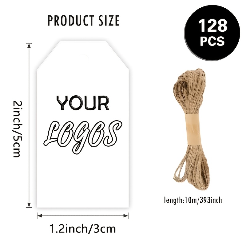 Hole Punch Custom Hang Tags 64/128pcs, Personalized Logo And Text Gift Labels With For Wedding Birthday Party Decor: retailer-supplied image