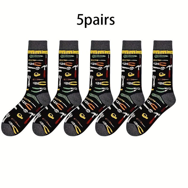TEMU Ein Set mit 1/3/5 Paar neuartigen und interessanten Mid-Calf Socken, geeignet für Damen und Herren mit einem Werkzeug-Design
