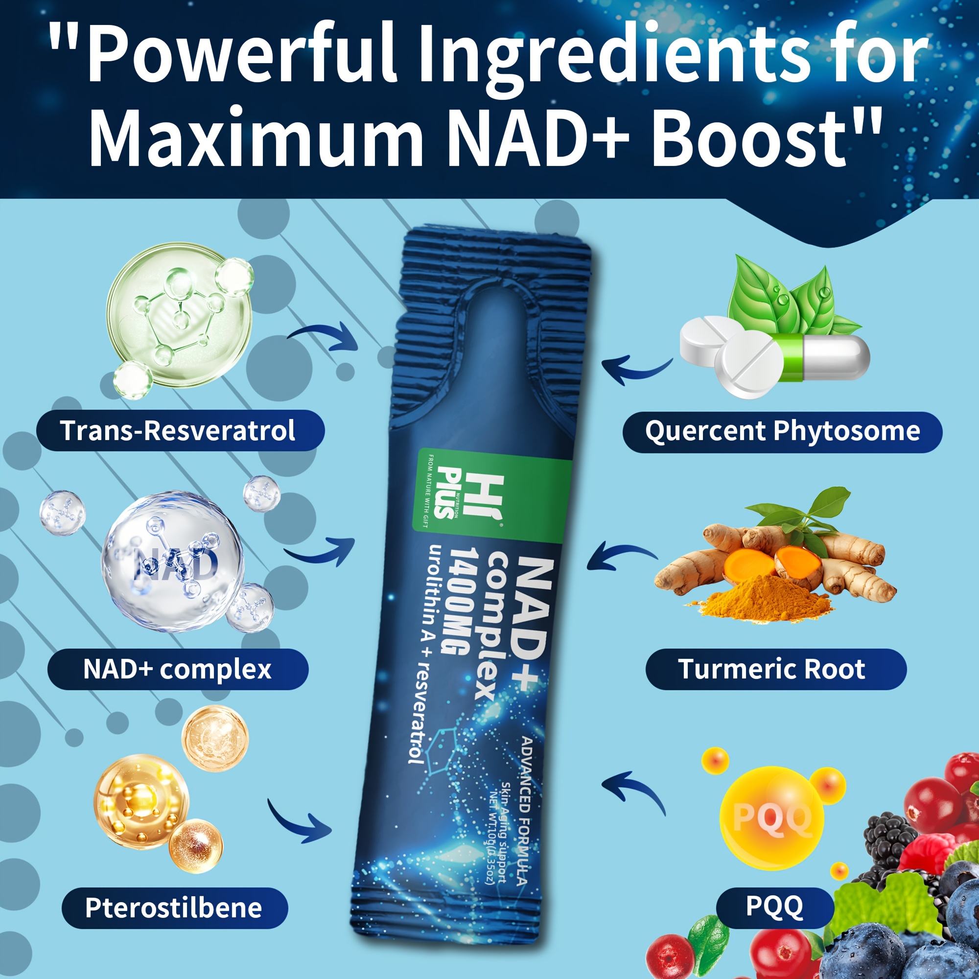 HiPlus NAD+ 1400 Liposomal Energy Bars with Niacinamide Ribofuronate and Resveratrol, Sweet and Sour Berry Flavor, 20 Bars Pack