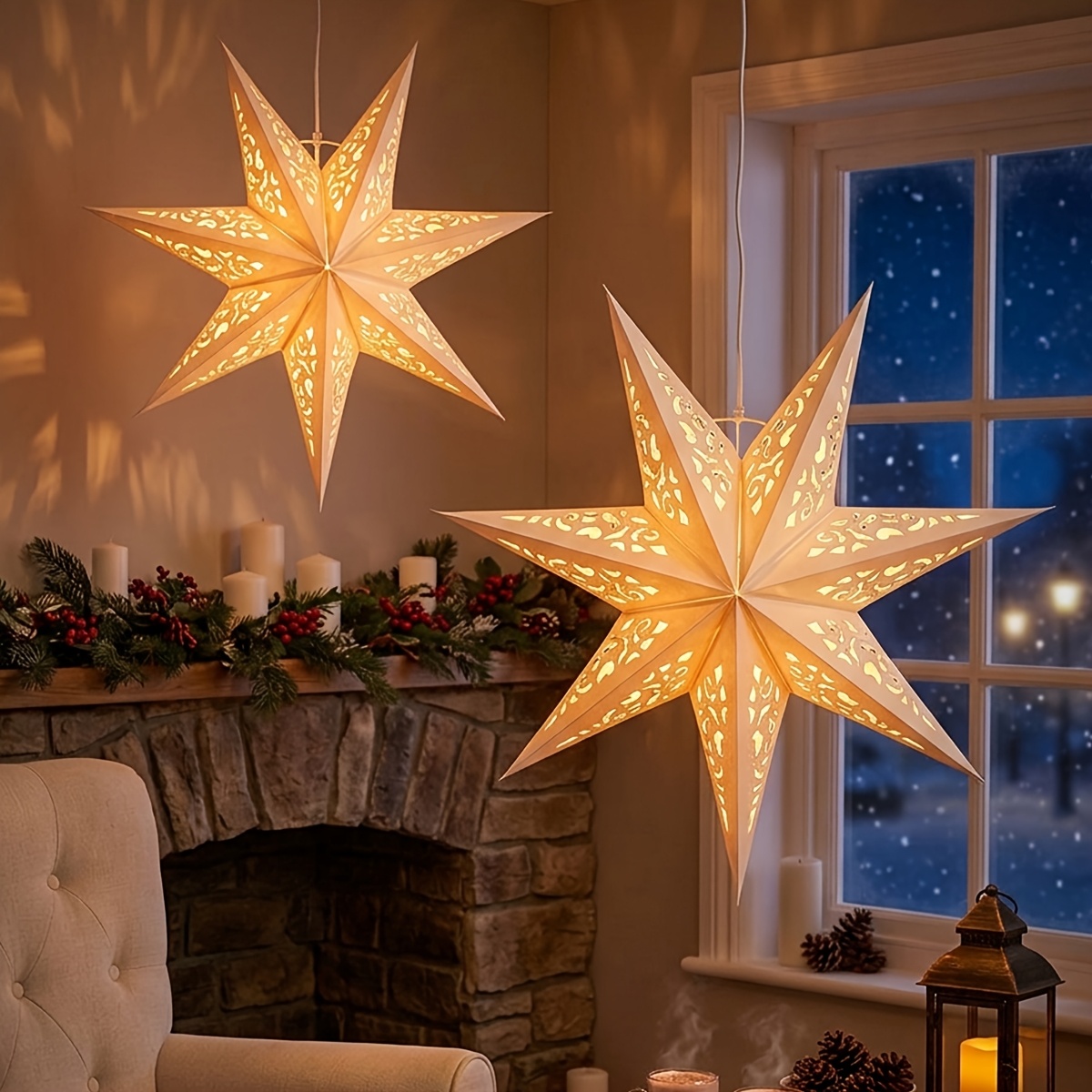 2 stück, hängeornamente, 35/ , weiße, hohle 7-zackige papierstern-anhänger, weihnachten noel navidad hänge-deko, festival-atmosphäre lampenschirm, weihnachtsfeier-zubehör, halloween, thanksgiving, neujahrsgeschenke