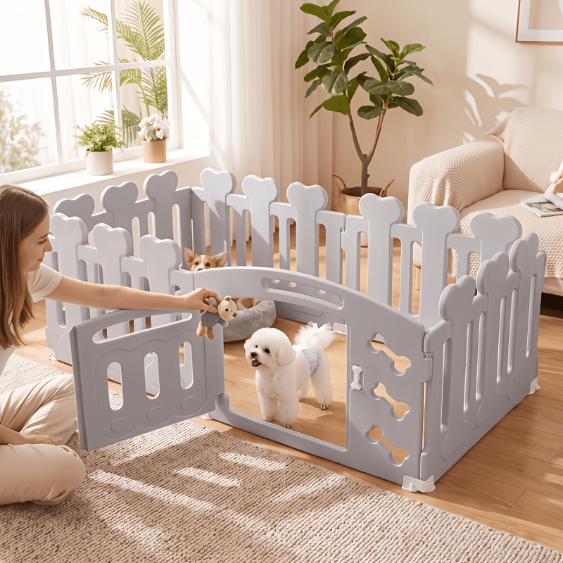 Image of Puppy Run 60cm High, Dog Playpen 5+1 Panels, Plastic Puppy Playpen, Foldable Dog Gate, Weatherproof Dog Fence With Gate, . Suction Cups & Ground Anchors, Dog Cage For Home And Outdoor