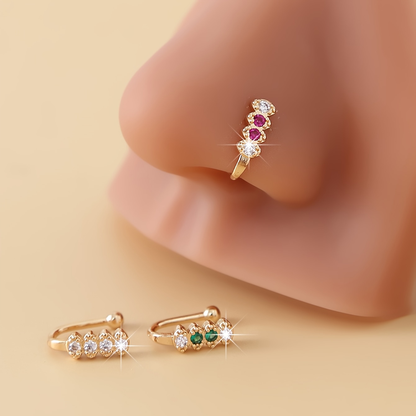 Image of 3pcs Bohemian Style Nose Clips, Non-piercing Nose Jewelry For Women' Wear, New Nose Rings And Nose Studs