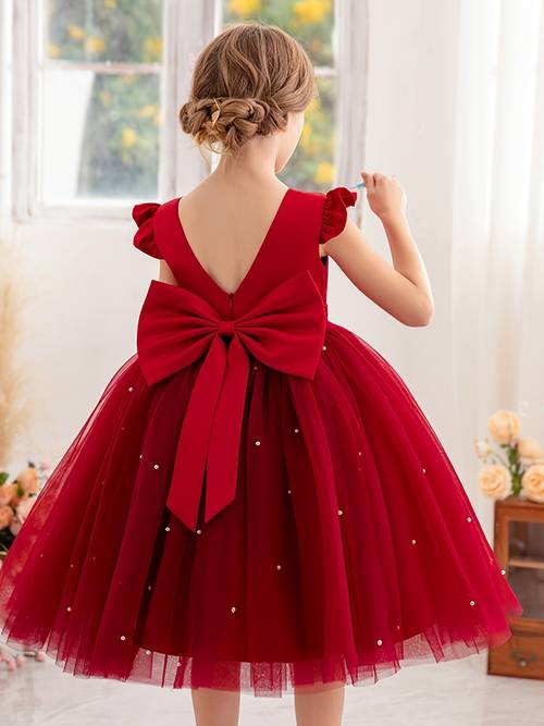 item picture little girl princess dress with pearl embellishments on the hem and a on the back a high end and elegant princess dress for girls performances banquets and princess themed events suitable for christmas halloween