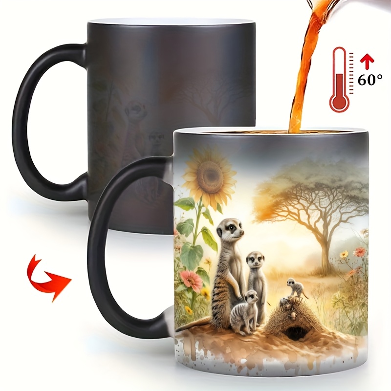 1pc 11oz Family Color Changing Mug, Heat Sensitive Ceramic Coffee Cup With Sunflower & Sunset Print, Novelty Gift For , Use
