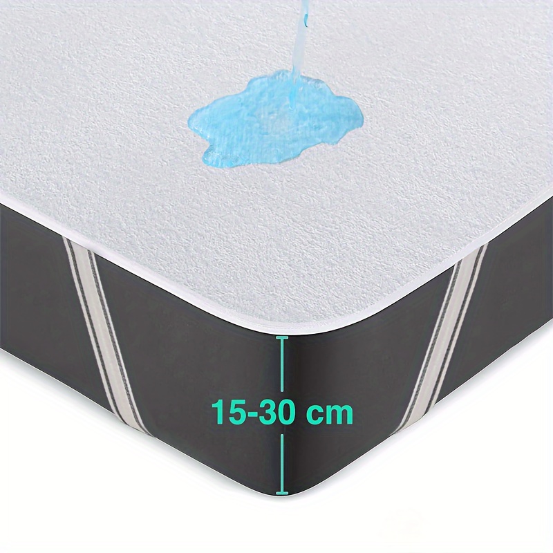 1pc waterproof mattress topper cover grey white polyester   knitted machine washable pull on closure straps included single double   no pillowcase details 0