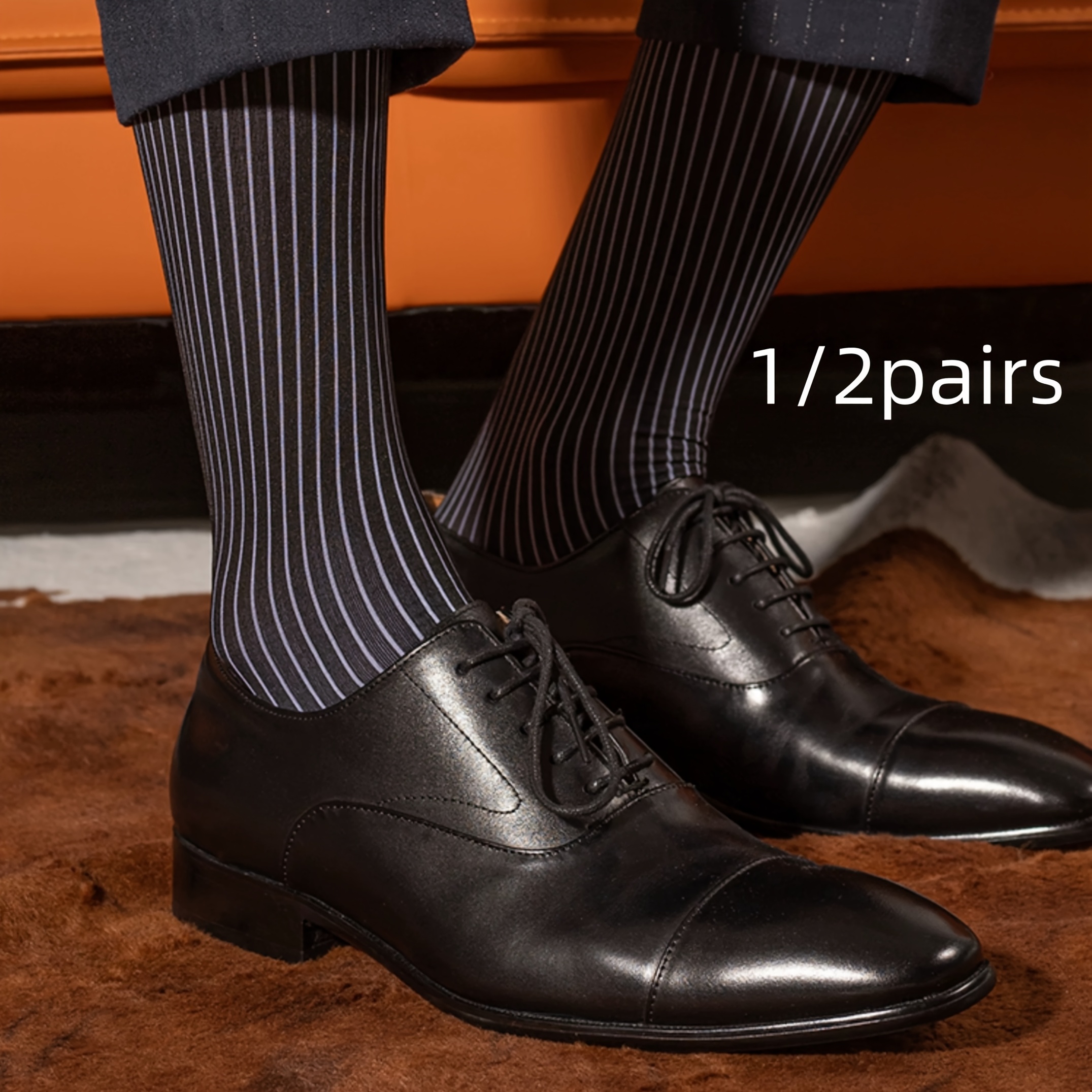 thick black dress socks Tabio Men's Crew Socks Premium Cotton Rib, BlackGreen / 7-10 main image 1