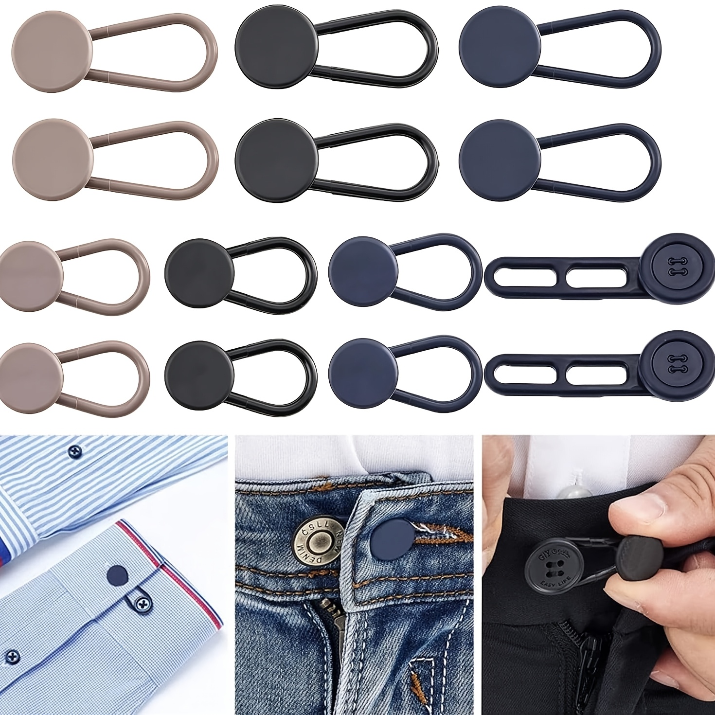 TEMU 14pcs No-sew Button Extenders Suitable For Jeans & Dress Pants Extender For , Length (1-1.8") Button Extender For Shirts, Shorts, Collars -