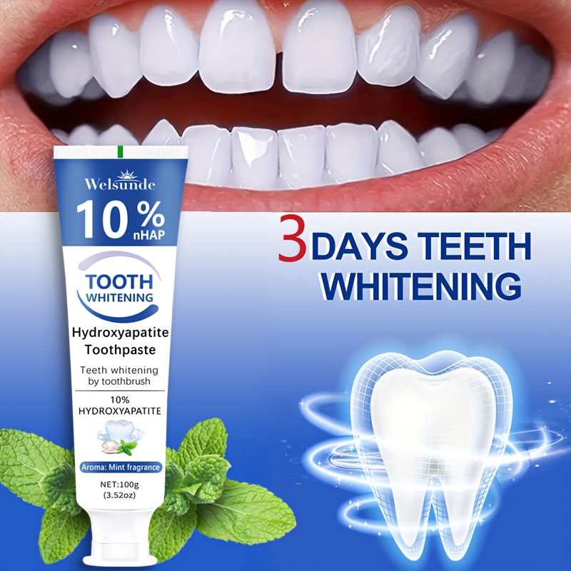 3pcs Hydroxyapatite toothpaste - Hydroxyapatite toothpaste, 10% hydroxyapatite tooth, peppermint essential oil deep cleaning paste, fresh breath strengthen dental care, basic cleaning, suitable for everyone