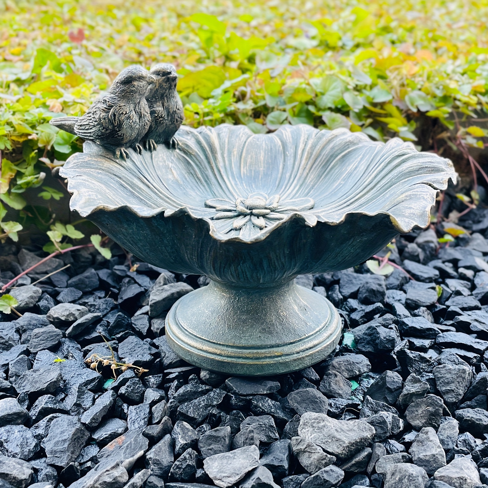 Image of Outdoor Garden Couple Birds Bird Feeder Birdbath Sculpture Ornament Balcony Patio Gardening Decoration Holiday Gift