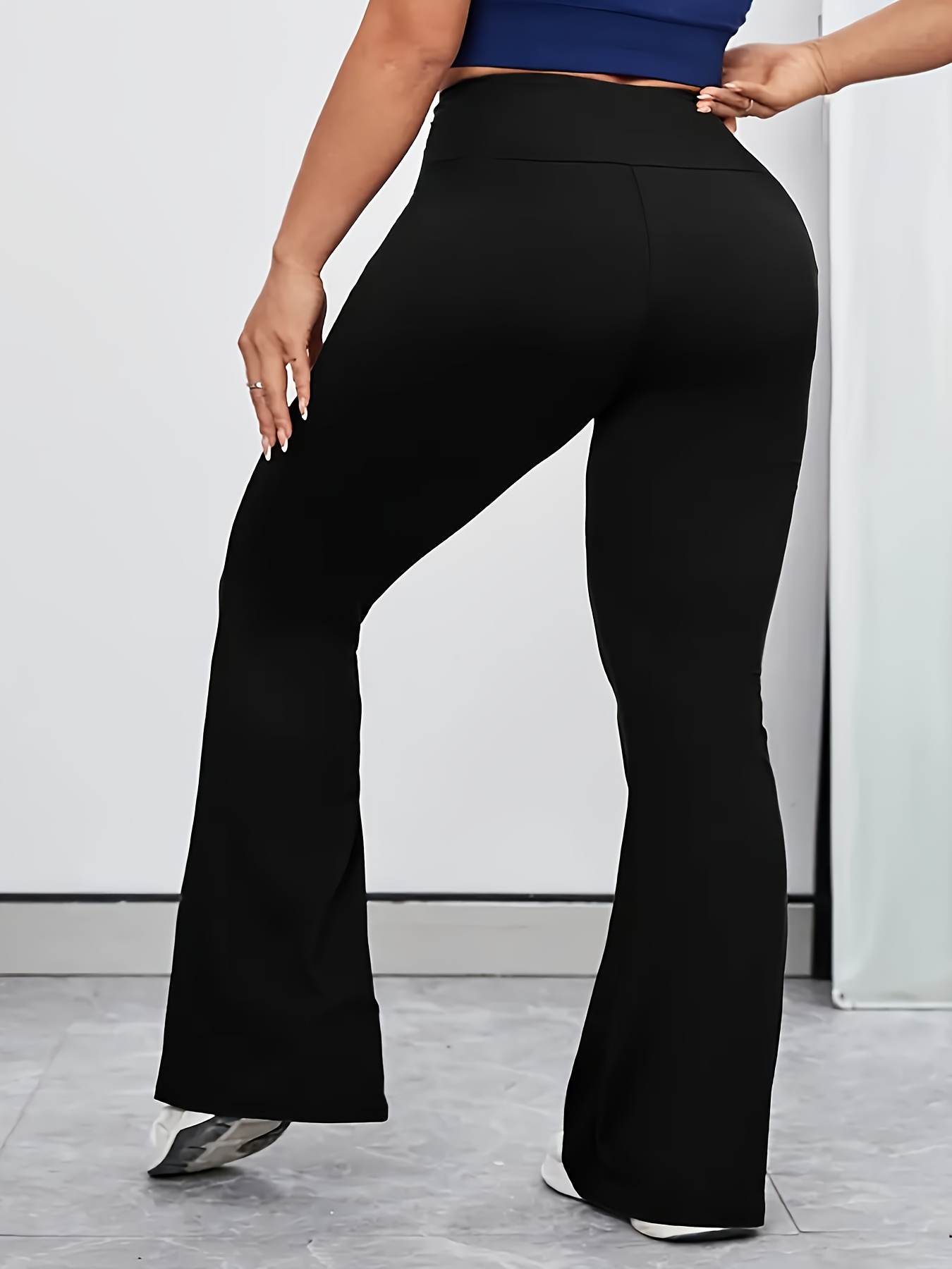 Women'S Plus Size Solid Color Wide Waist High Waist Flare Leg Yoga Pants - Stretchy, Elegant All-Season Activewear, Comfortable Fitness Apparel|Elegant Activewear|Stretchy Fabric