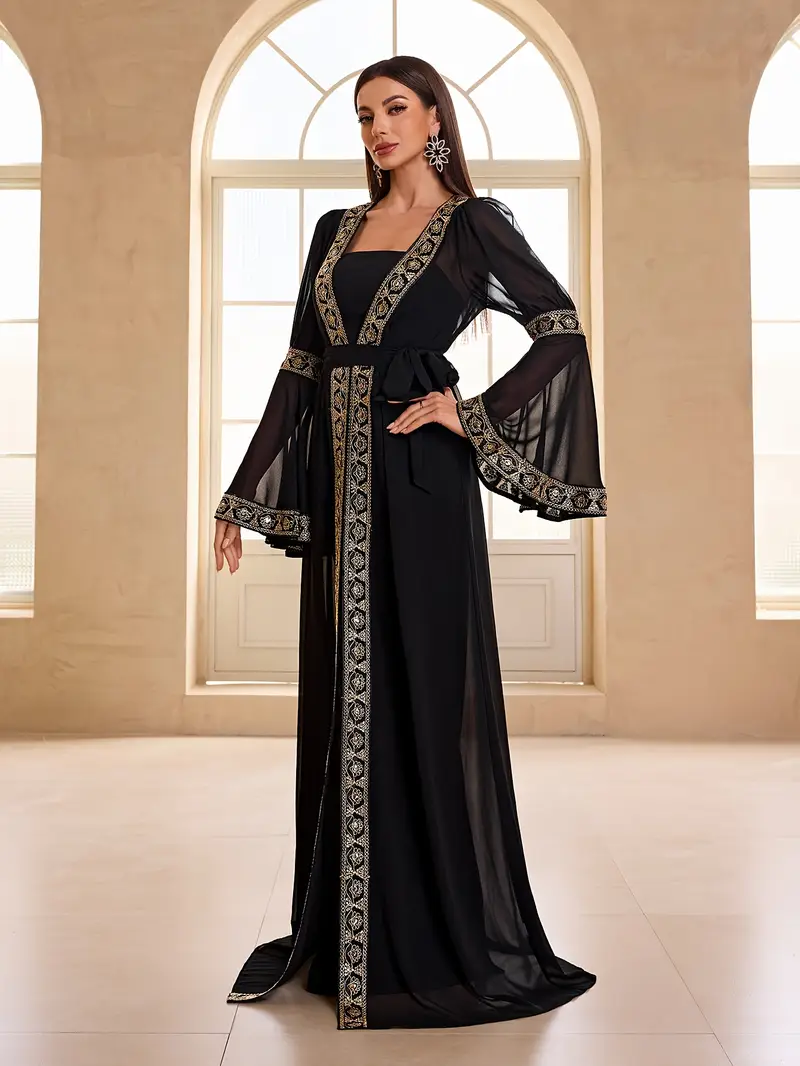arab wedding guest dresses Buy Muslim for Women Online in the USA This exquisite ensemble features a delicate mesh abaya adorned with intricate 3D floral bead embroidery Generic Muslim Dresses for Women