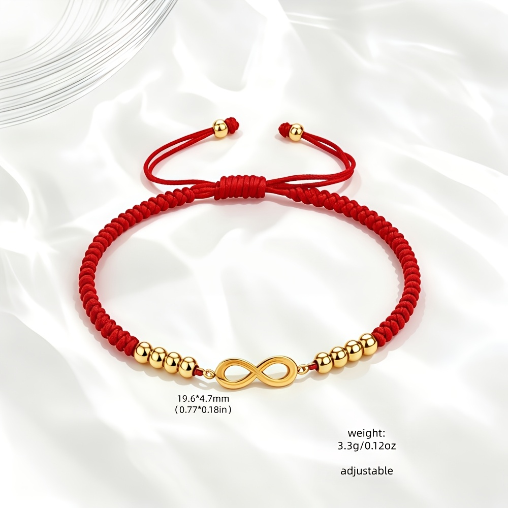 TEMU Pulsera de cuerda tejida negra y roja con infinito dorado, ajustable, pulsera de cuentas de acero inoxidable, regalo de joyería fácil y promesa