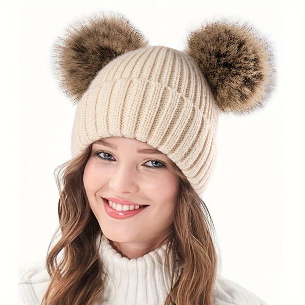 Ubuy Womens Pom Pom Beanie Hat Arctic Paw Pom Pom Beanie Cable