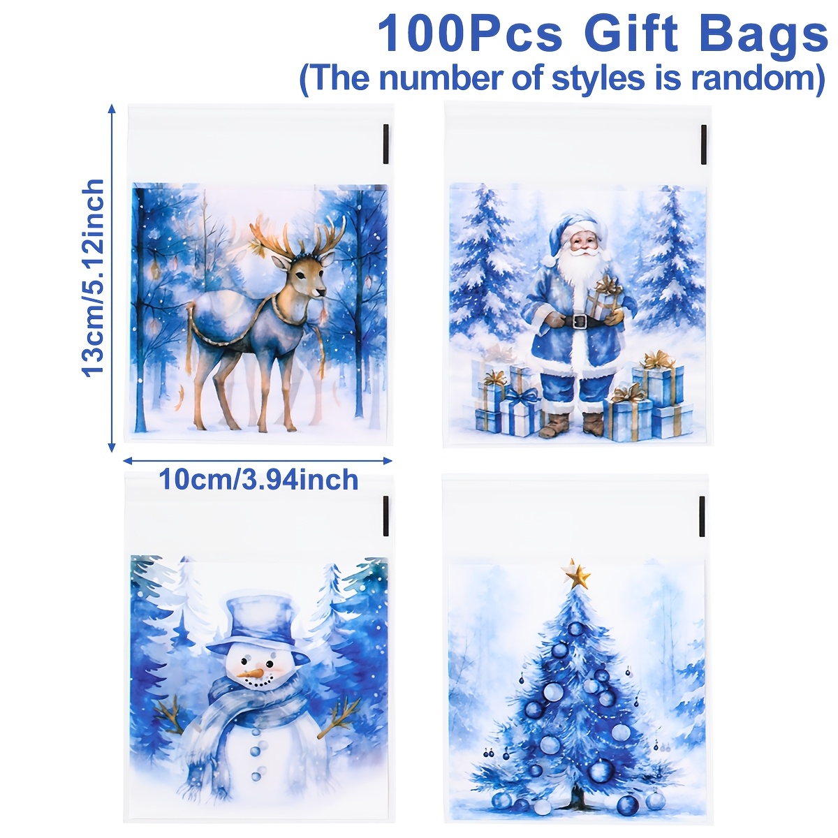 TEMU 50/100pcs, Sacs Cadeaux Noël Mélangés (Style Aléatoire), Sacs Design Père Noël de Neige , Décoration de Fête Noël, Natal Noel Navidad,