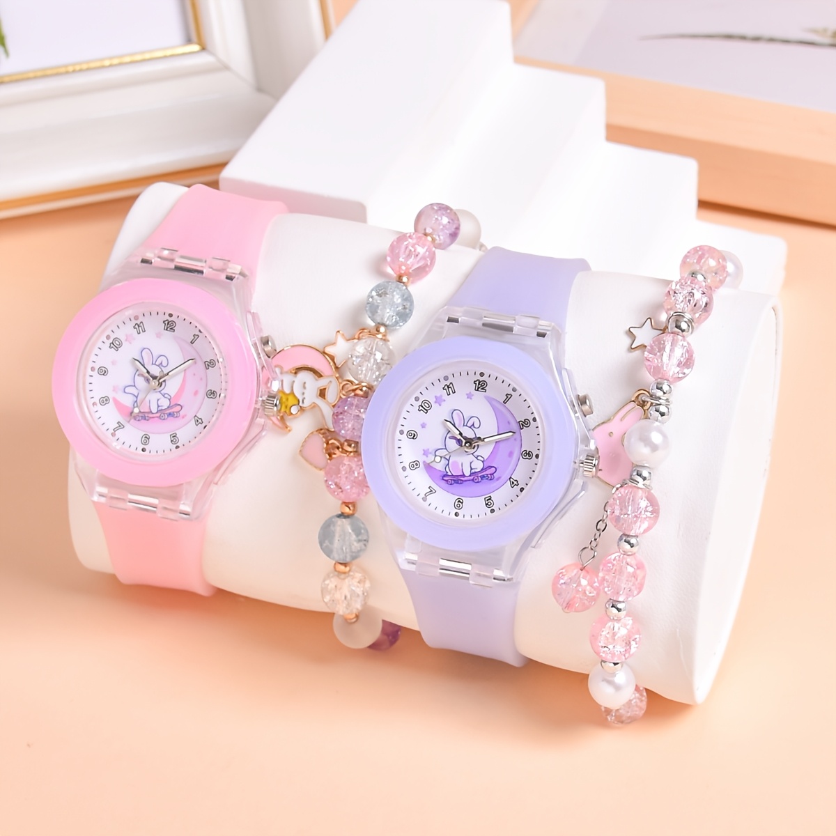 Image of ' Quartz Watch, Student Double-movement Led Luminous Watch, Elastic Glass Bead