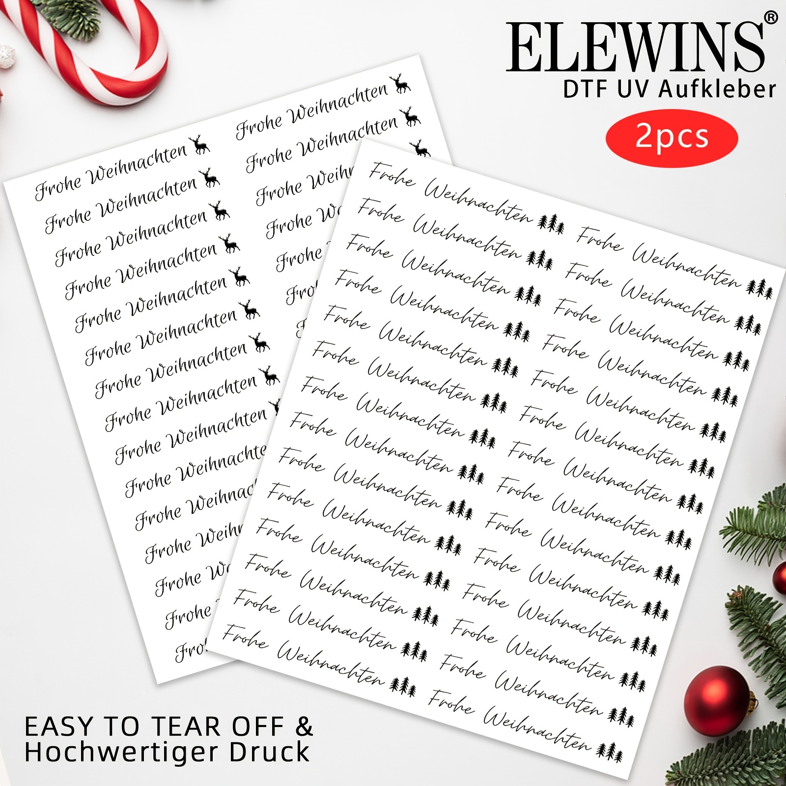 TEMU 2pcs Of Uv Transfer With A German Christmas Theme - Candles, Perfect For Projects, Including Mugs, And Water Bottles. Self-adhesive Plastic Are