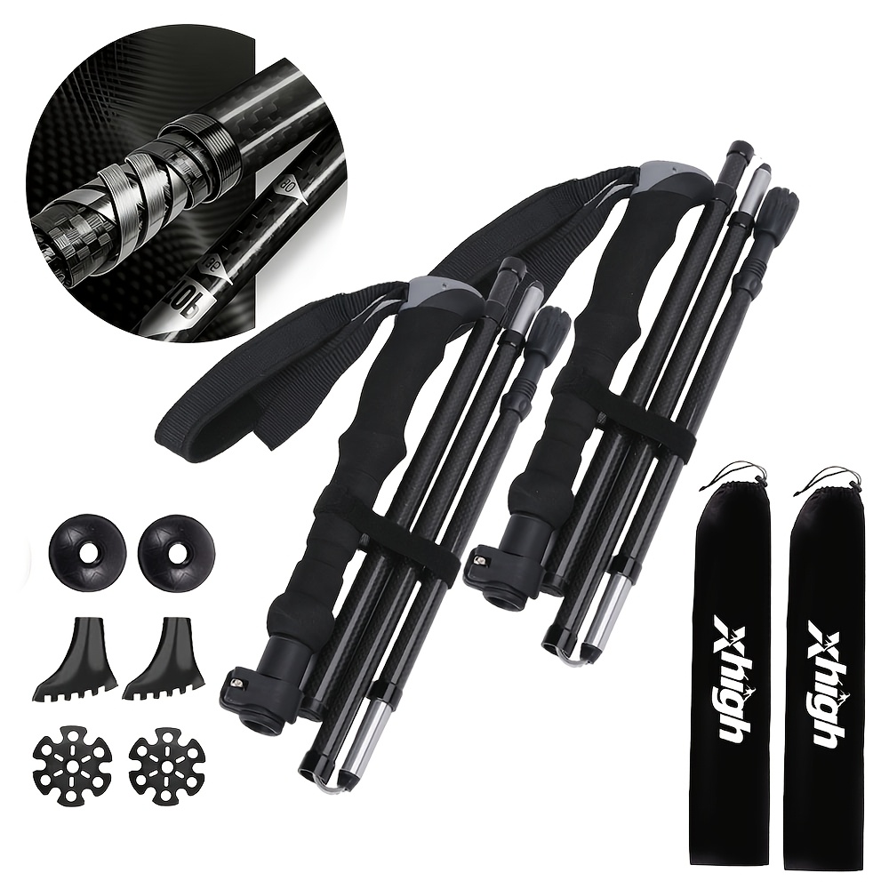 TEMU Ultralight 7.6oz Carbon Fiber Trekking Poles, 2-pack Collapsible Hiking Poles With Eva , Compact For Backpacking, Camping, Mountaineering