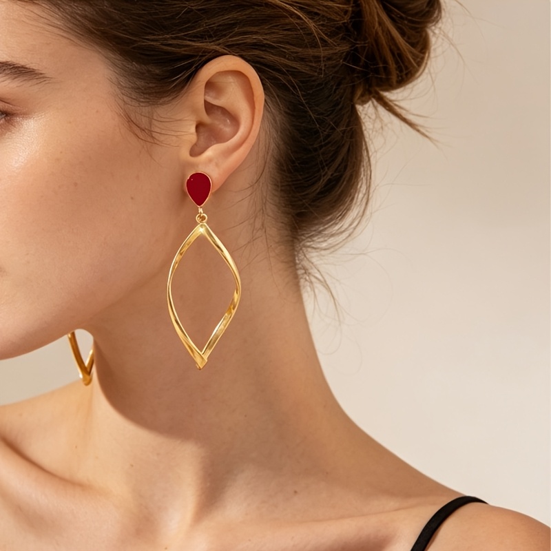 Women's Golden Dangle Clip-On Earrings, No Piercing Required