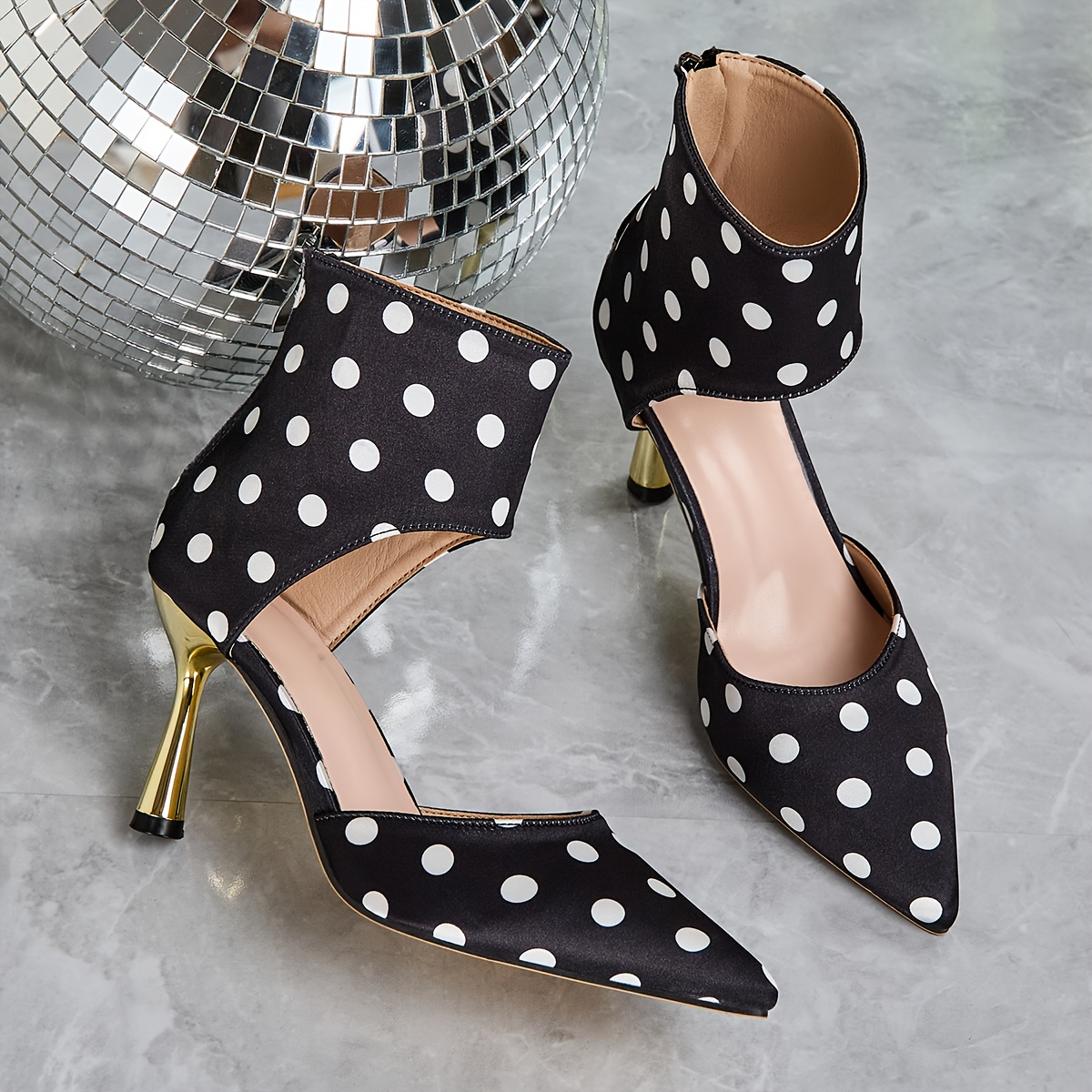 New Fashionable Elegant Satin Polka Dot Pointed Toe Slip-On High Heels, Small Heels for Women, Ankle Boots for Women Elegant Classy, Square Toe Heels, Boots for Women Elegant, Shoes Heels, Dressy Boots, Evening Wear, Stylish Boots, Elegant Design, Comfortable Fit, Synthetic Cover Lining, Highheel Boots, Fashion Boots, Party Goers, Trendy Ladies