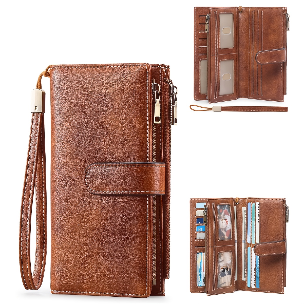 Fashion Vintage Women's Long Wallet Multifunctional Large Capacity Trifold Credit Card Holder Rfid Shielding Women' Zipper Pocket Clutch Wristlet Wallet
