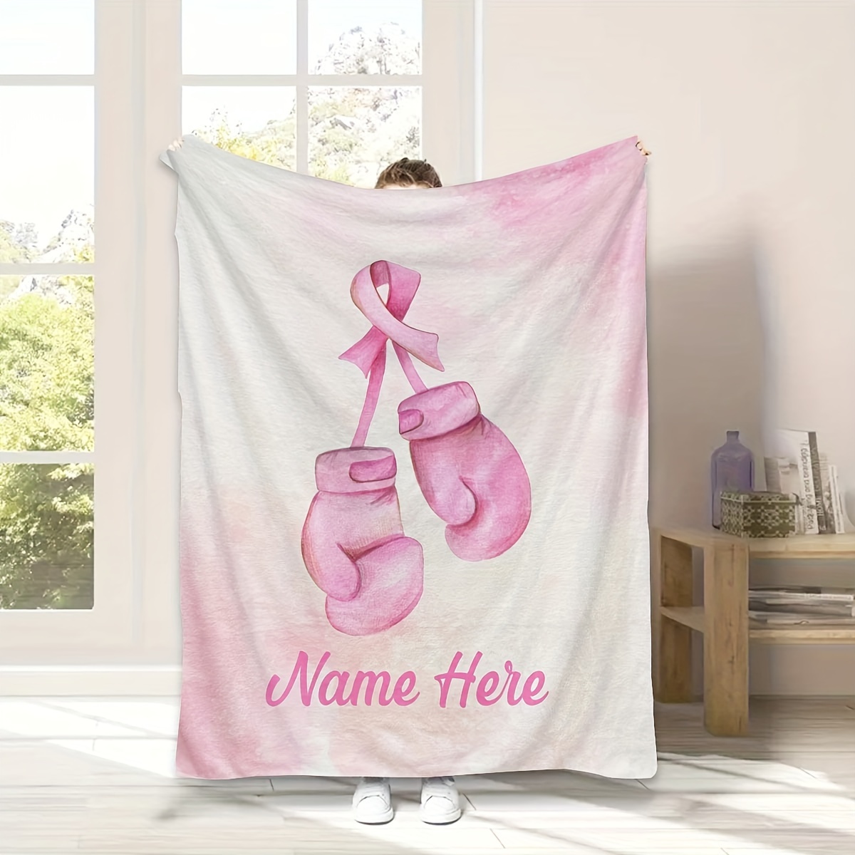 

1pc Customizable Boxing Gloves & Name Flannel Blanket - Washable, Contemporary , , Hypoallergenic, 100% Knitted ,