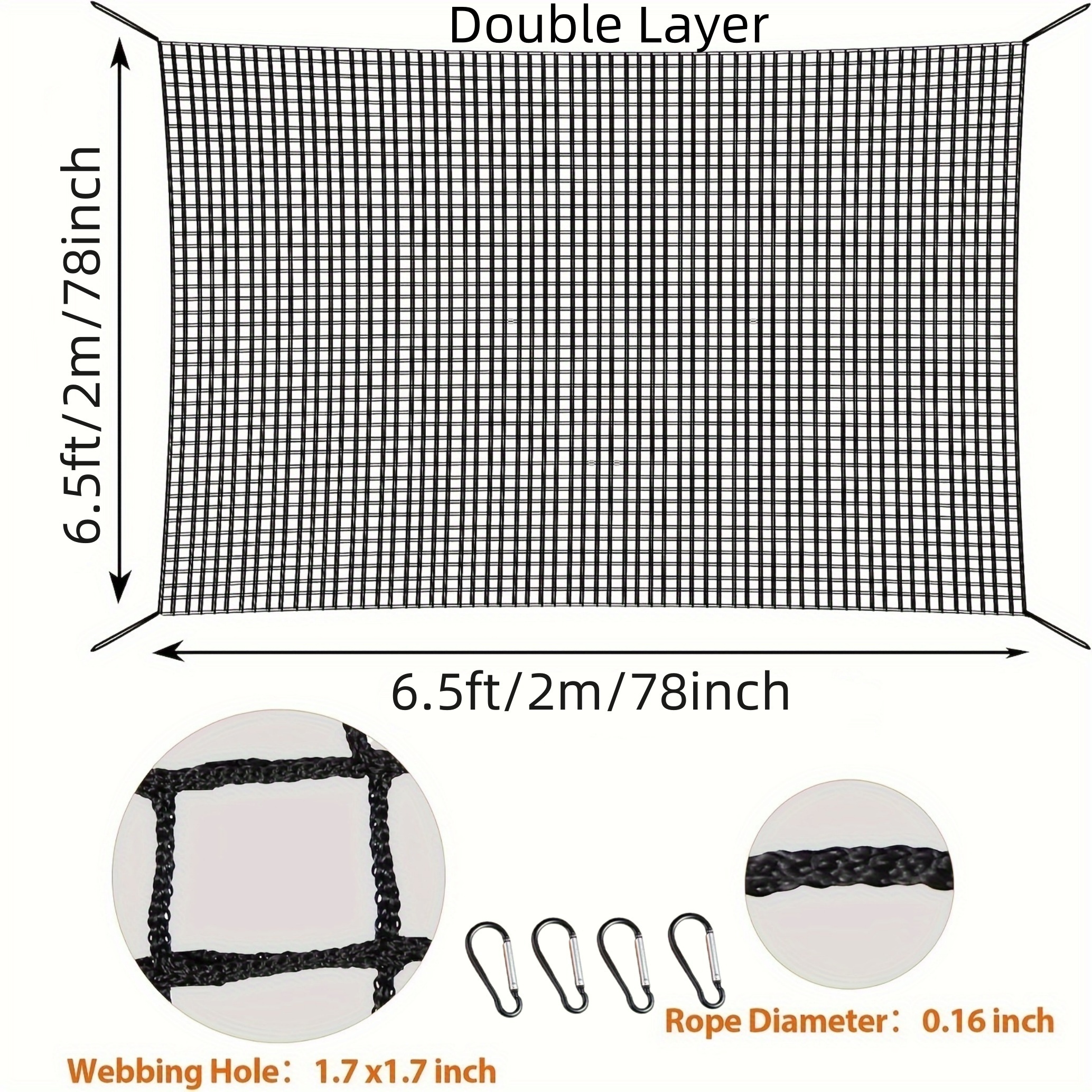 TEMU Safety Net, Climbing Cargo Net, Playground Safety Net, Back , Treehouse Accessories Outdoor Equipment Set Double Layers Heavy Duty Backyard For