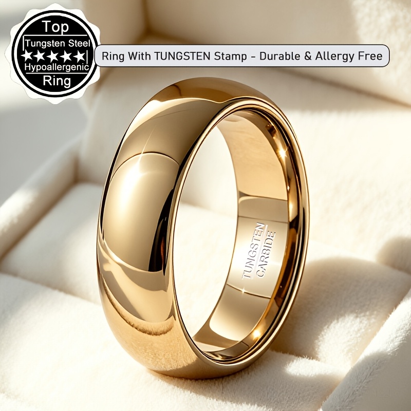 TEMU [carving Logo] 1pc 18k Gold Plated Steel Ring, Allergy-free 6mm Wide Glossy Curved Tail Ring Ring Jewelry Gift Accessories For Women And Men