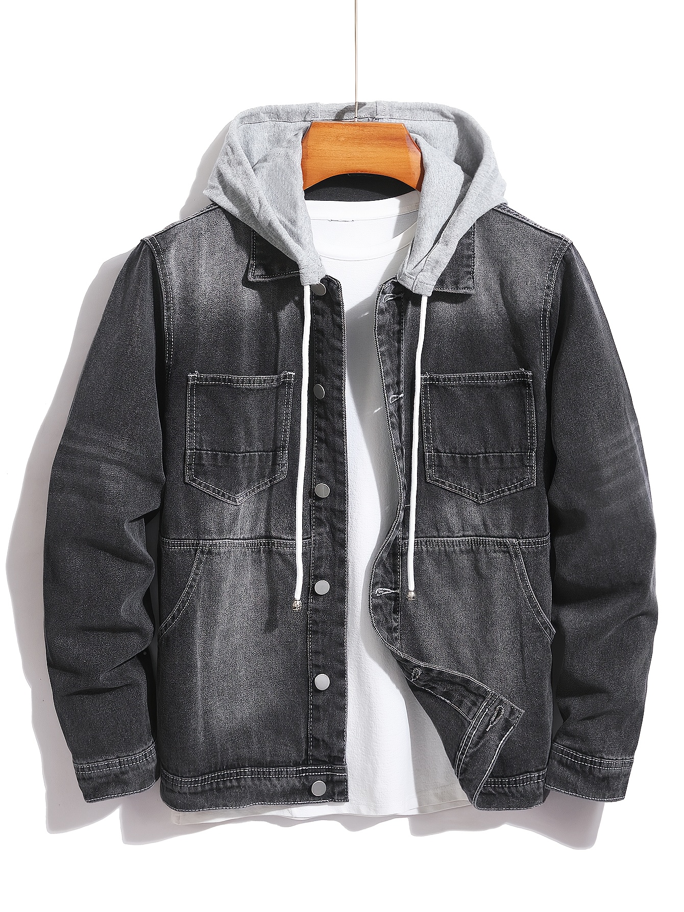 herren kapuzen jeansjacke nicht dehnbarer denim Temu Austria