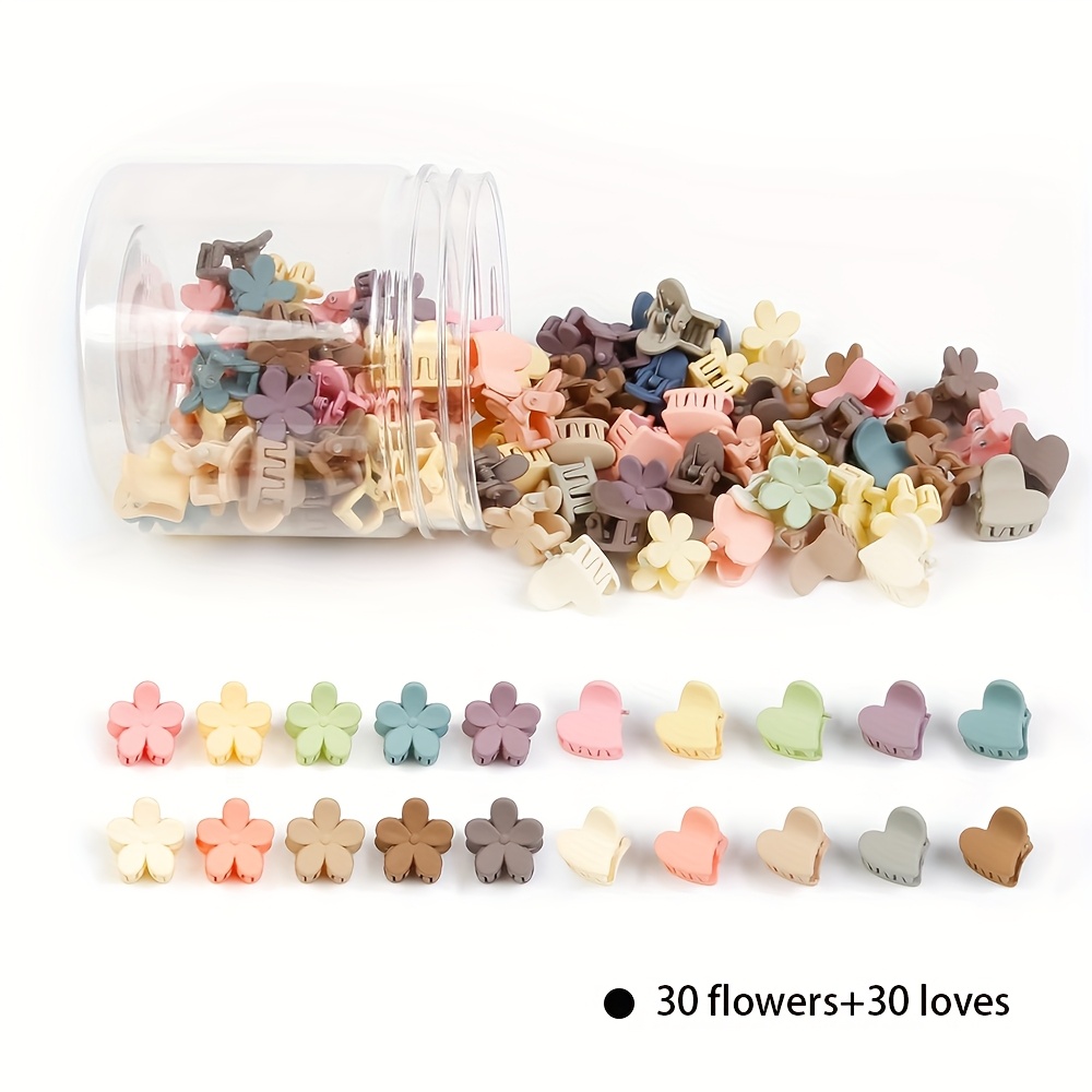 E-shop 60 Stk./Flasche Süße Blumenmuster Kleine Haarspangen für, Niedliche Hasenherz Mini Kleine Haarklammern, Mehrere Farben