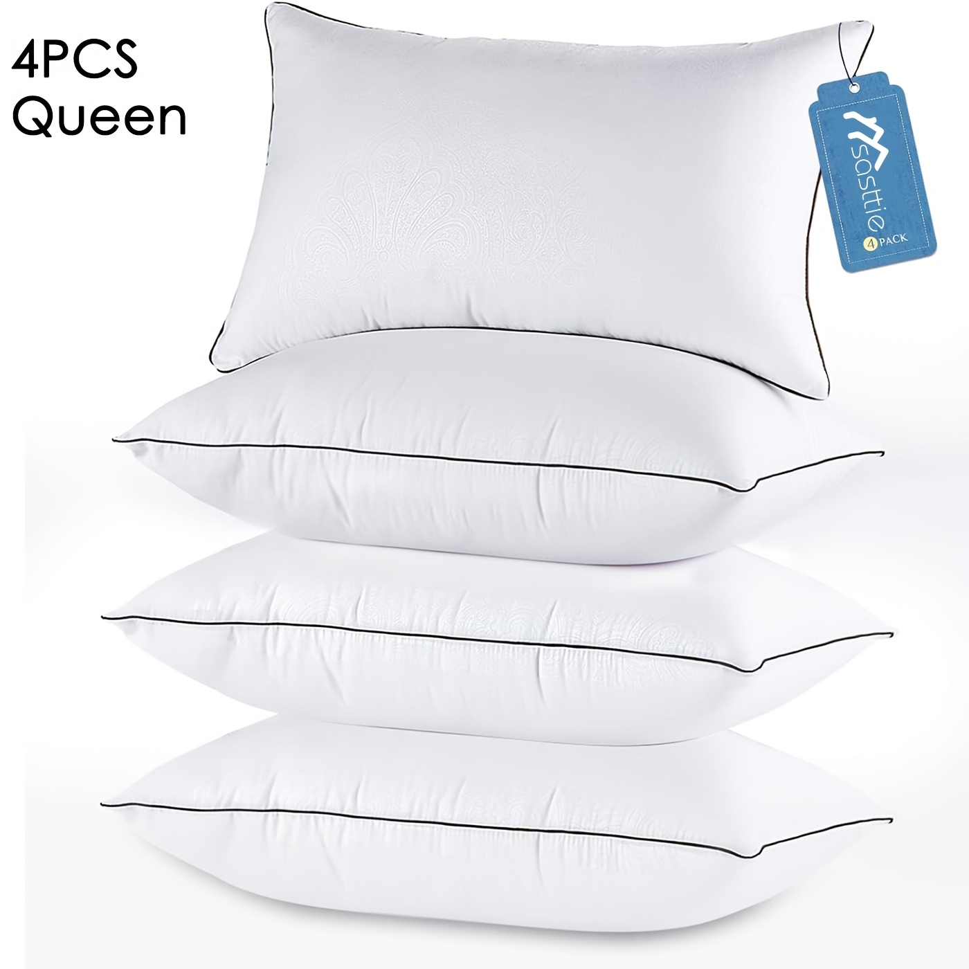 TEMU 2/4pcs Bed Pillows Queen Size Set Of 2 For Sleeping, Soft And Supportive Bed Pillow With Down Alternative Filling For Side And Back Sleepers
