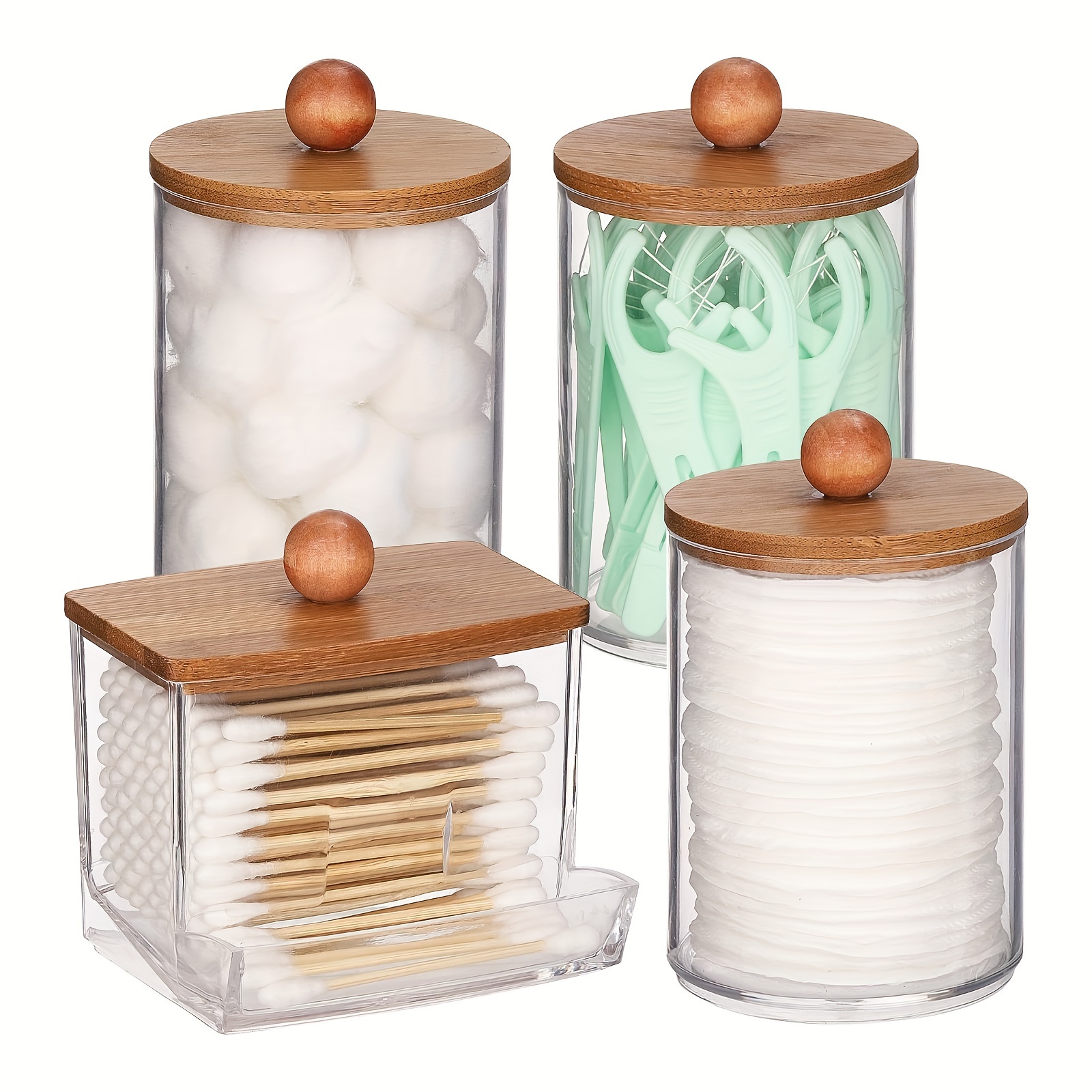 

Elegant Clear Apothecary Jar Set (1pc/4pcs) - Chic Bathroom Organizer For Cotton Balls & Swabs - 7/10 Oz Airtight Container With Lid - Perfect For Home Decor & Storage