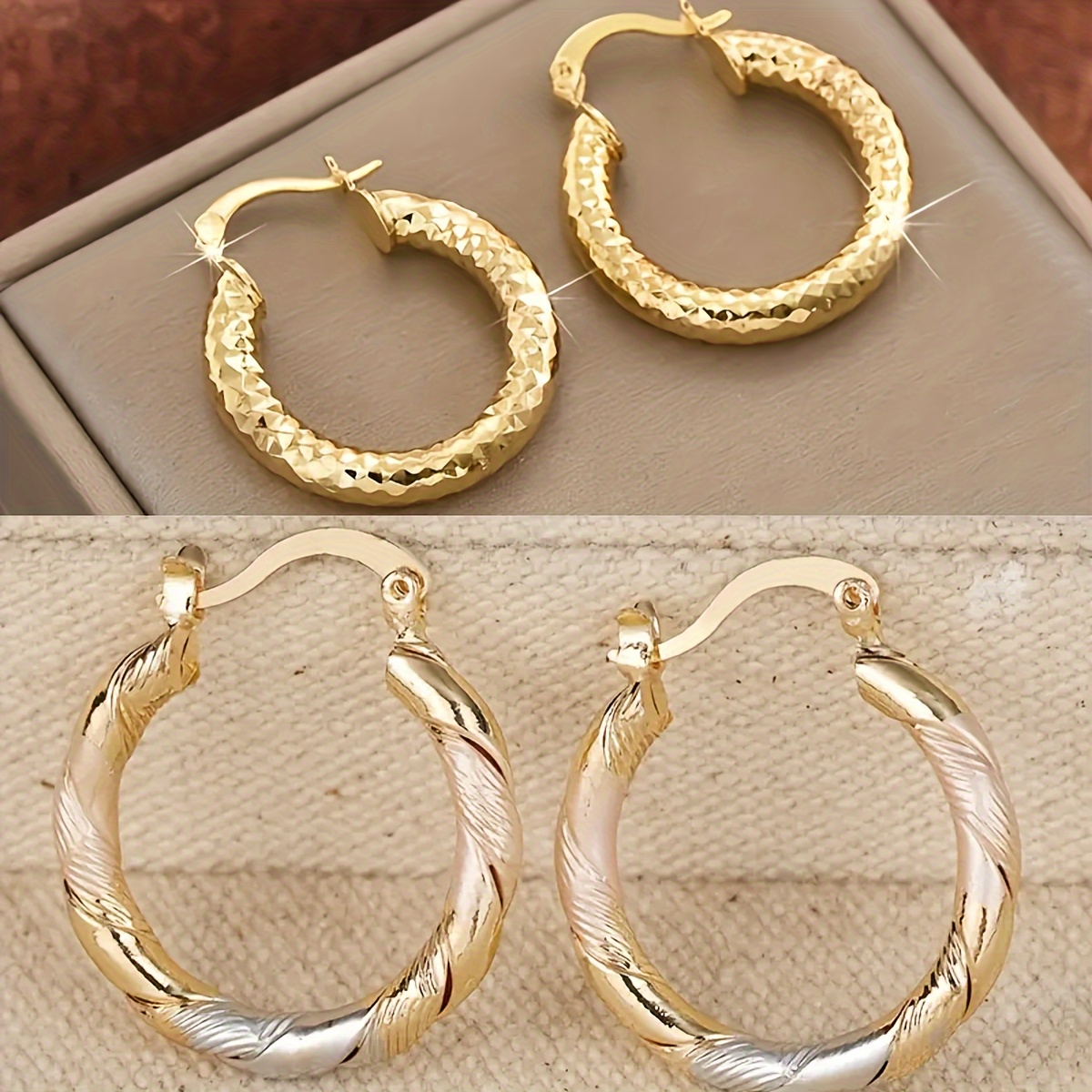 TEMU Of Fashionable Round Hoop Earrings 14k Gold Plated Golden-plated Copper Fried Dough Twists Earrings Women's Jewelry Wedding Party Birthday Gift