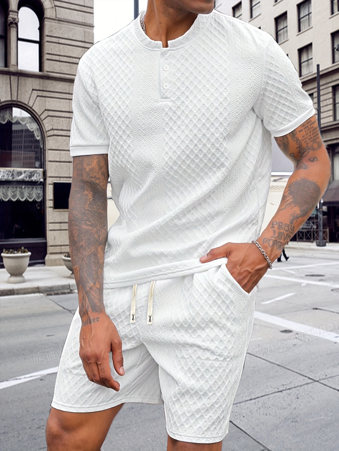 conjunto camisa pantalones cortos verano casual hombre beige