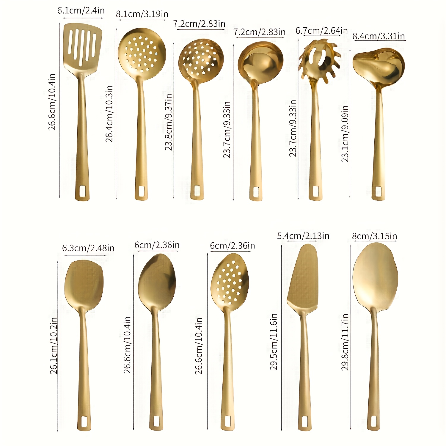 E-shop 11-teiliges luxuriöses Küchenutensilien-Set, hochglanzpoliert, Kochutensilien und Geschirr aus Edelstahl, ideal für Zuhause, Restaurant, Buffet,