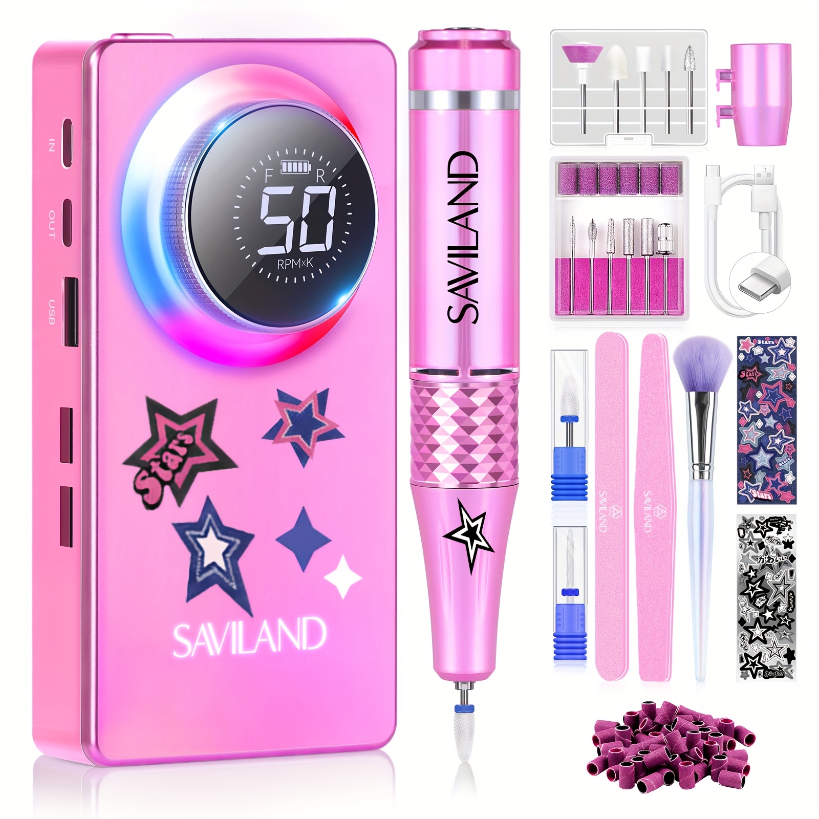 

Saviland Professional Portable Electric Nail Drill Kit - 50, 000 Rpm Nail File For Manicure & Pedicure, Rechargeable With Ceramic Bits & Stickers