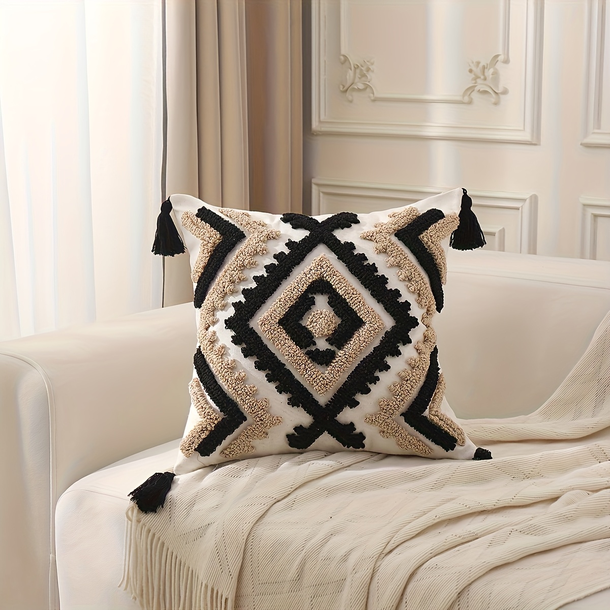 Bohemian Loop-pile Pillowcase, 1pc (insert Not Included)