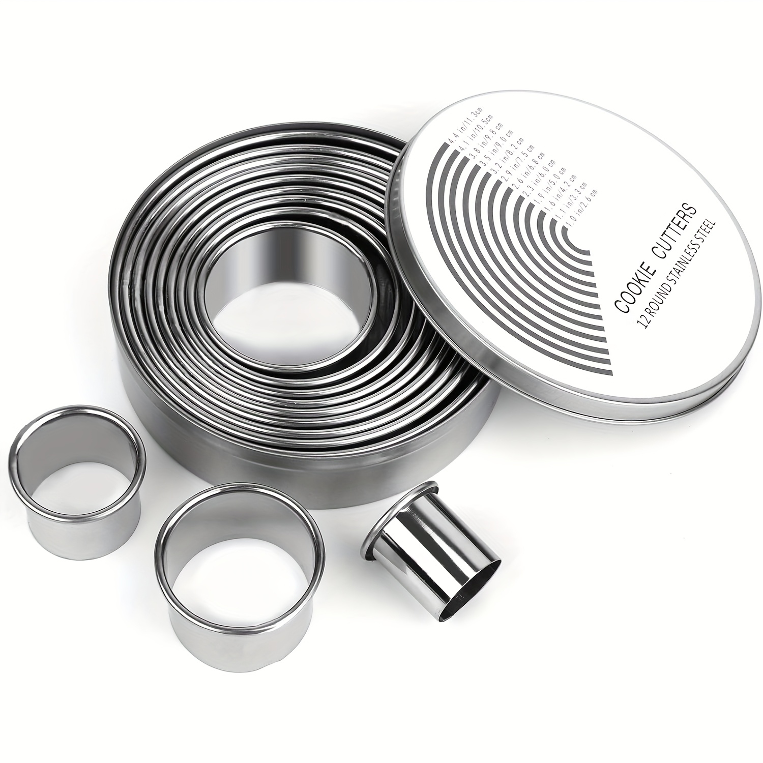 Image of 12pcs Donut Hole Cookie Biscuit Cutter Set For Baking, Graduated Doughnut Round Cookie Cutters, Metal Scone Circle Cookie Cutters For Frying, Biscuits Ring..., Velostar