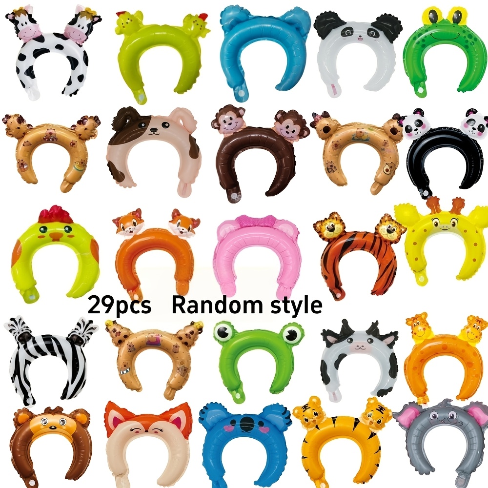 TEMU Recuerdos de para niños, diademas de animales y globos de lámina, diademas inflables y ponibles de animales de dibujos animados, globos de