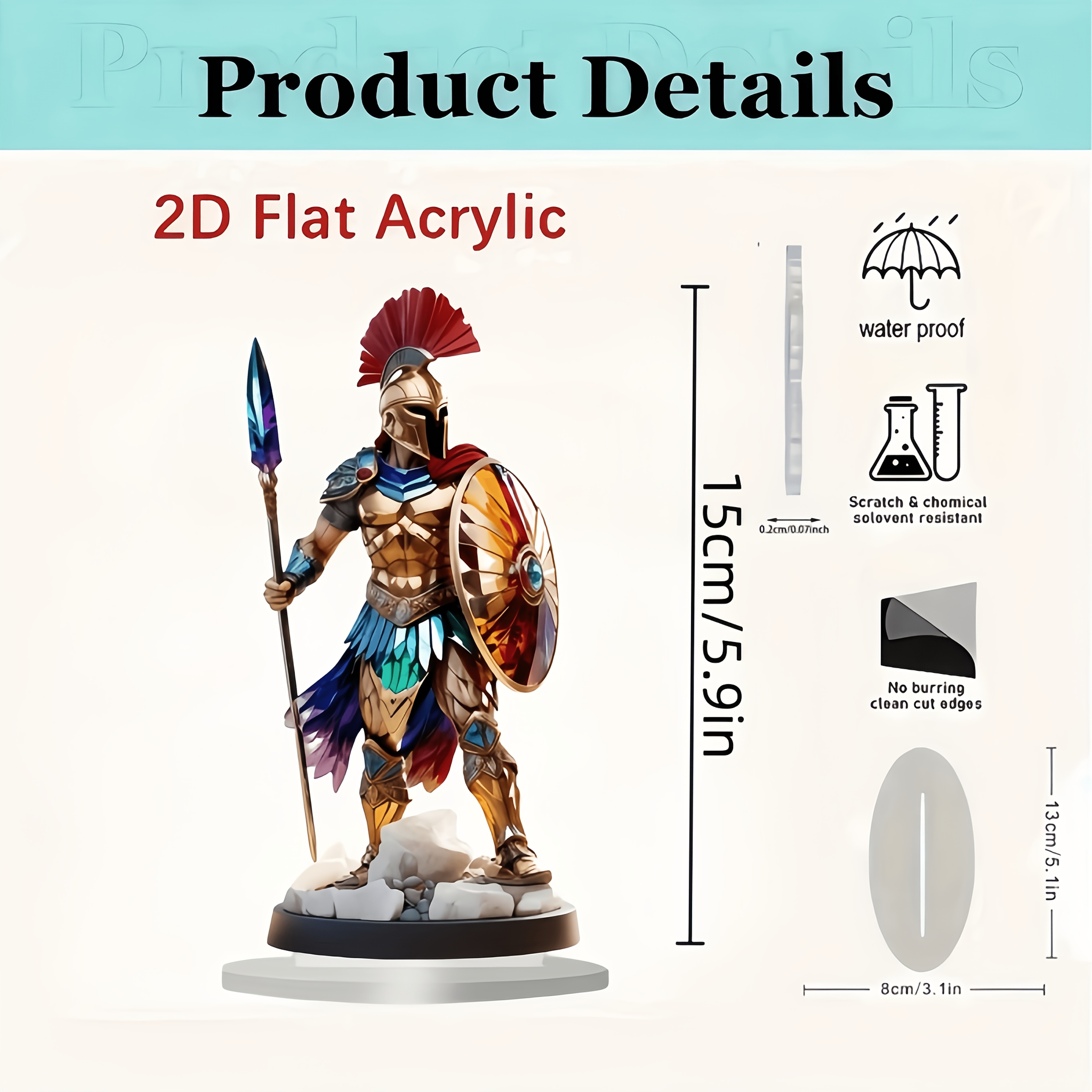 TEMU Statua 2D Piatta di con Lancia e Scudo - Figura Multicolore Adatta per Decorazione da Scrivania, Regali di Compleanno, Esposizione , Design di