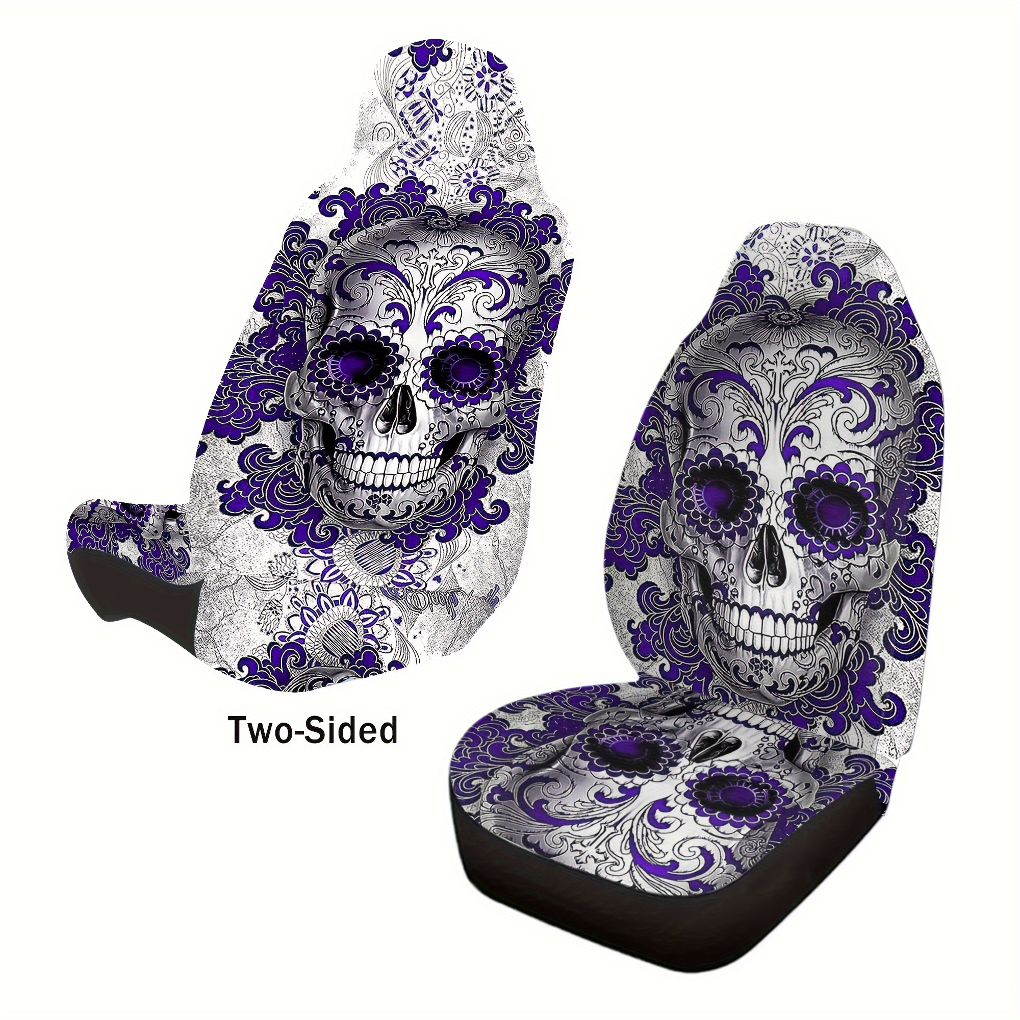 Purple Sugar Skull Car Seat Cover Set Car Seat Covers Front Seat Covers  Accessories For Fit Most Car, Truck, SUVs, Or Van