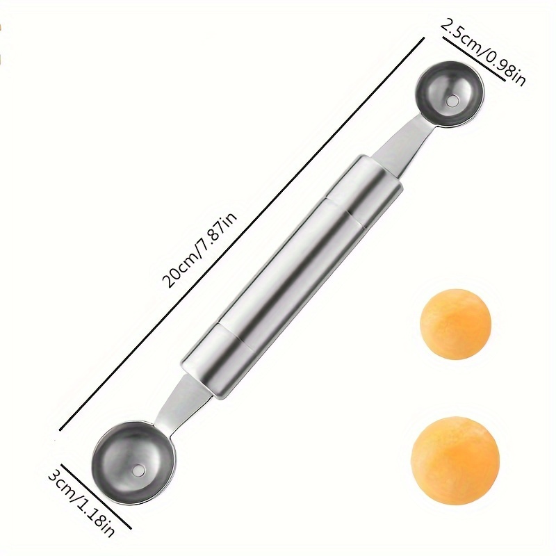 TEMU 1 rostfritt stål dubbeländad skopa för melon- och cantaloupeglass, köksredskap