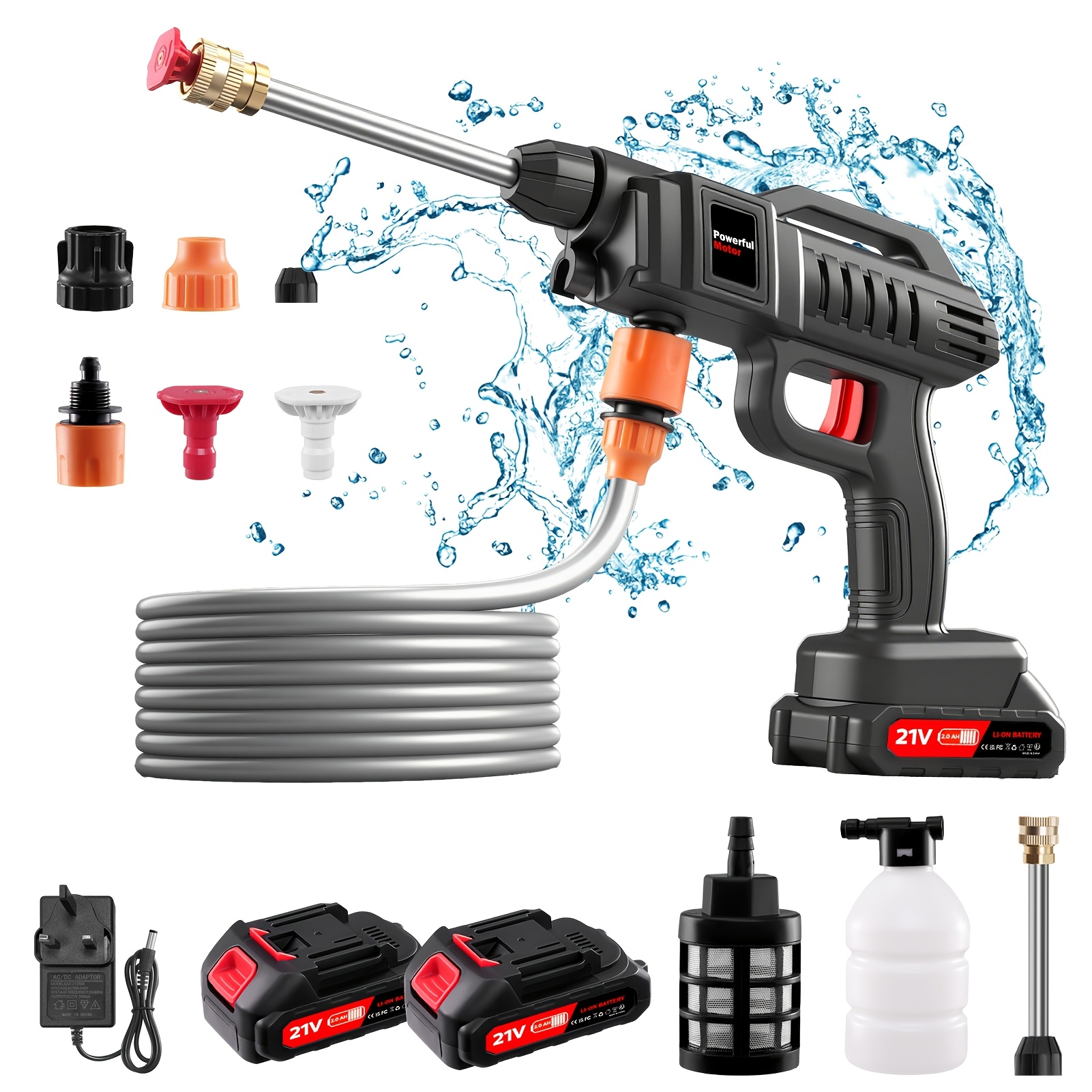 TEMU 60bar/870psi High Pressure Washer, Portable High Pressure Washer, Electric Car Washer, 1500w Motor, Includes 3 Multi-functional Nozzles, 2