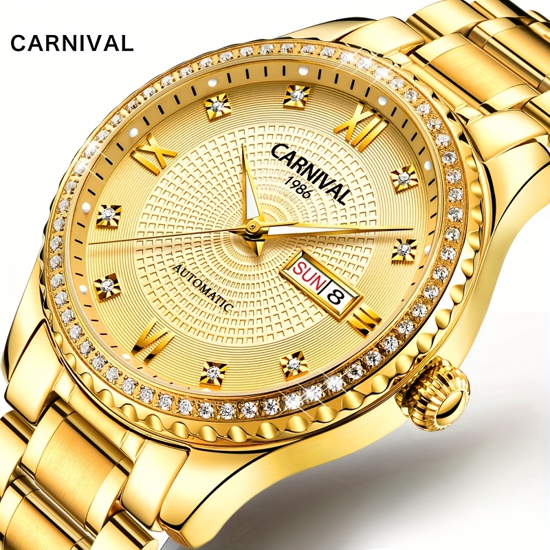 Image of Men' Self-winding Mechanical Watch, Stainless Steel Skeleton Back Wristwatch, Festival Gift, Without Battery