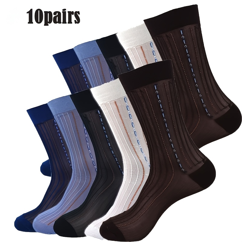 TEMU 10pairs Men's Ultra-thin Sheer Dress Socks - Breathable, Fit For Casual & Business Wear