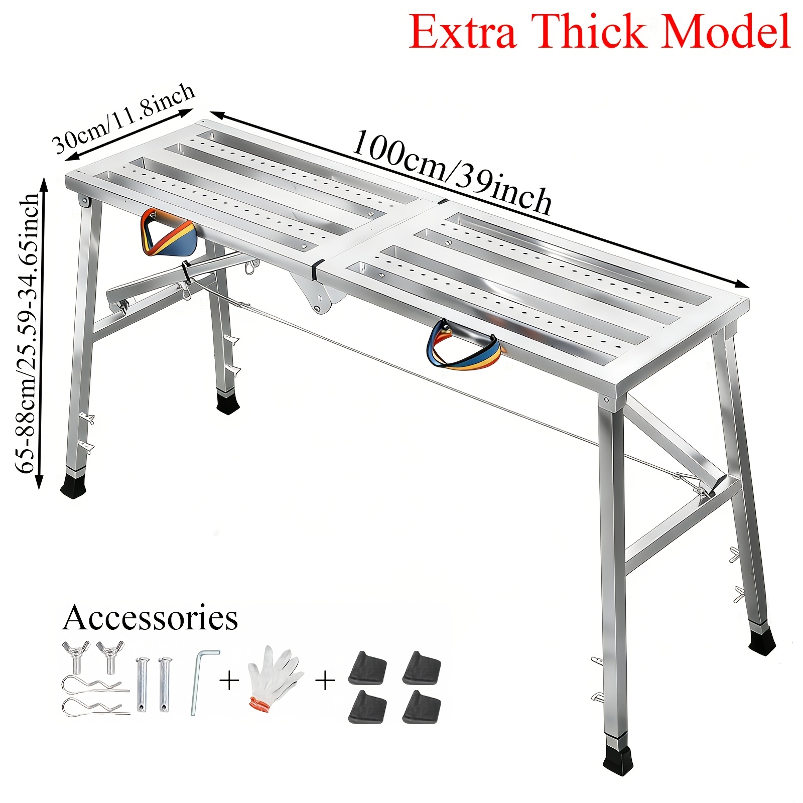 TEMU Portable Foldable Workbench With Adjustable Height & Wide Base - Scaffolding Work Platform, Heavy-duty Foldable, Railing Suitable For Home