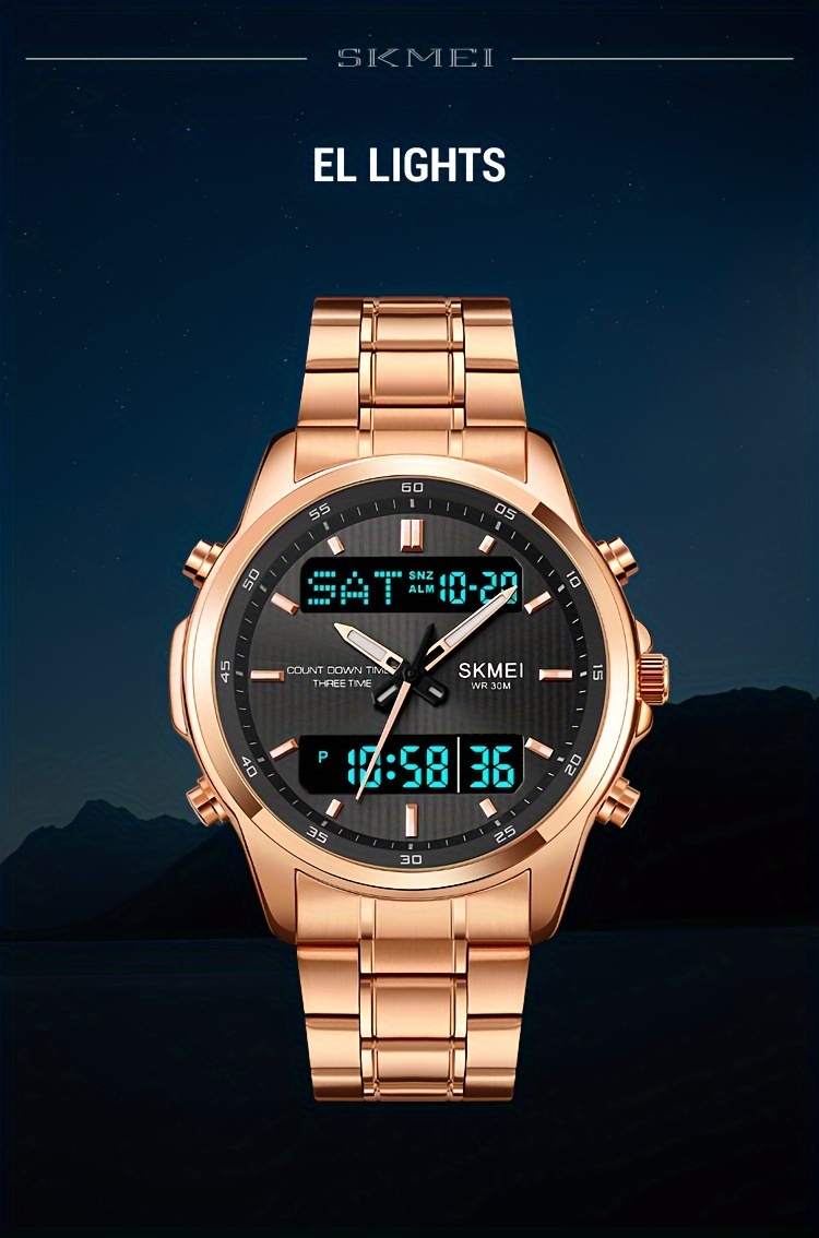   mens fashion multifunctional double display chronograph sports luminous alarm youth electronic watch   for gifts details 5