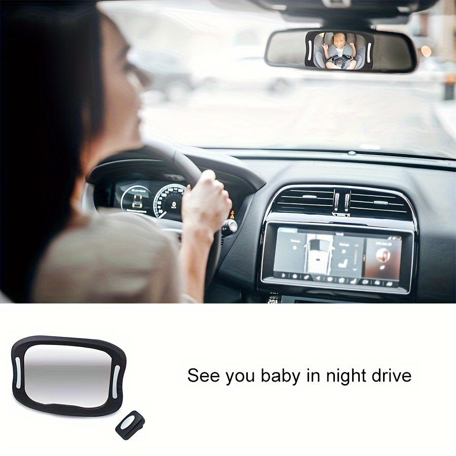 Shatterproof Baby Car Mirror With Remote Control Soft Led Light With Wide View Adjustable Rear View Accessories Crash Tested Acrylic Baby Mirror For Car Baby Maternity Temu